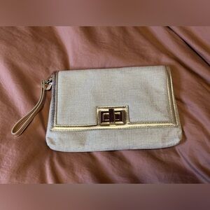 White‎ House Black Market Cream Gold Clutch Neutral Small Crossbody Bag